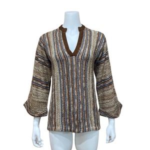 Vintage Brown V-Neck Tunic Shirt Bobo Hippy